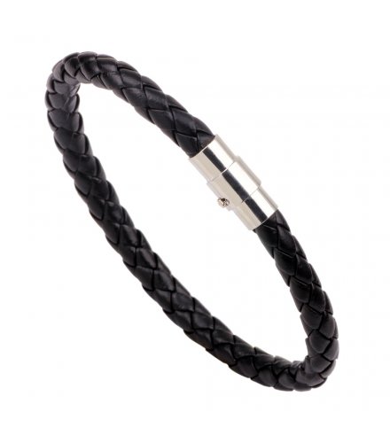 MJ057 - Magnetic buckle leather bracelet simple men's woven bracelet